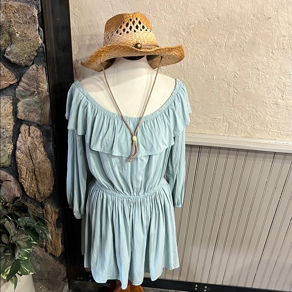 Wrangler Light Blue Off-Shoulder Mini Dress - Picture 1 of 4